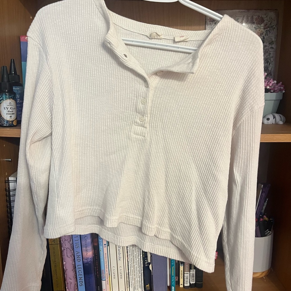 Levi's Off-White Ribbed Long Sleeve Top